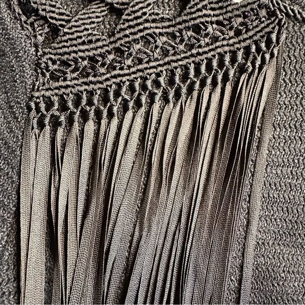 Ralph Lauren Collection Black Silk Hand Knit Fringe Trimmed Long Sleeve Sweater - Picture 16 of 16